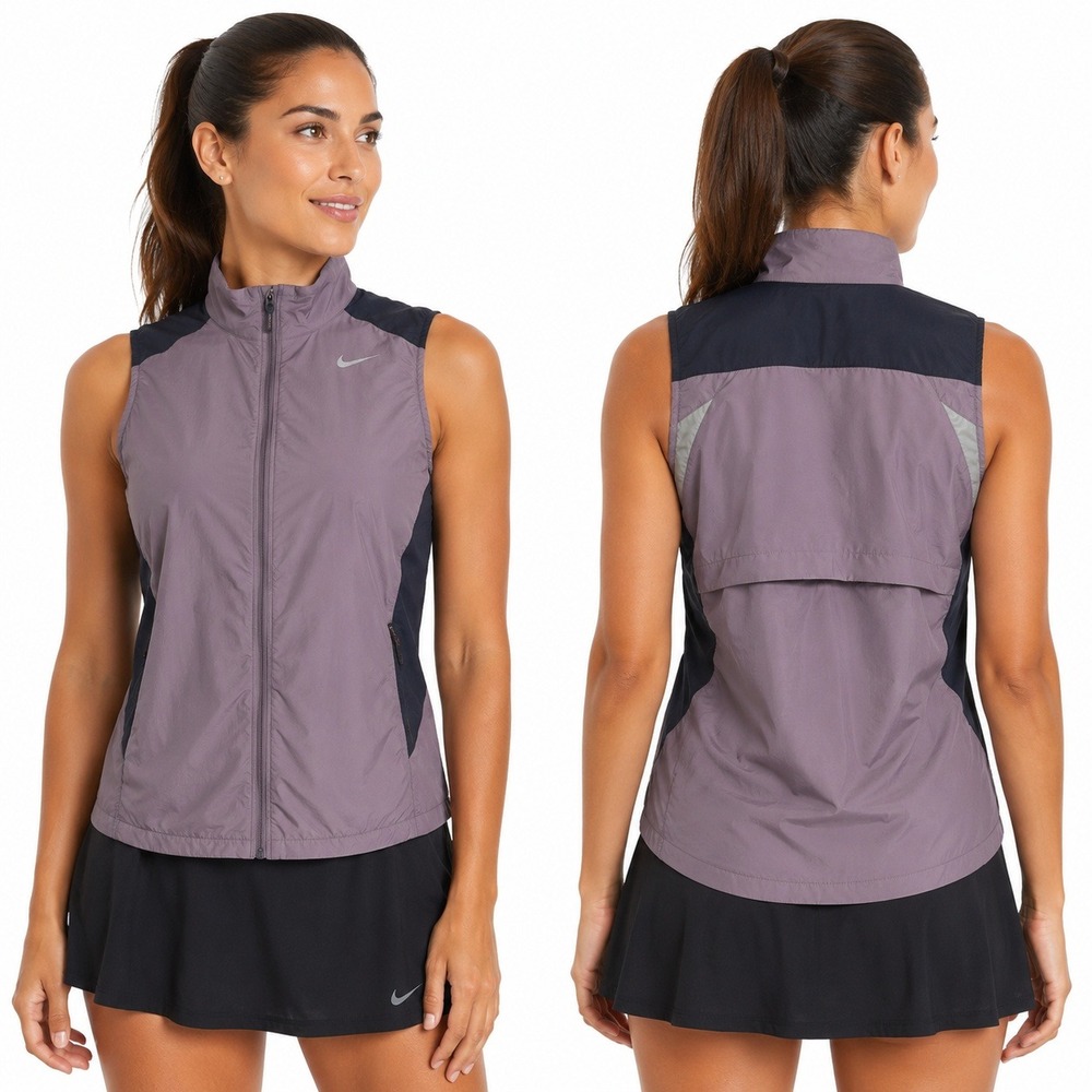Nike Vest Womens Large L Running Purple Navy Full Zip Mesh Lined Windbreaker - Picture 1 of 10